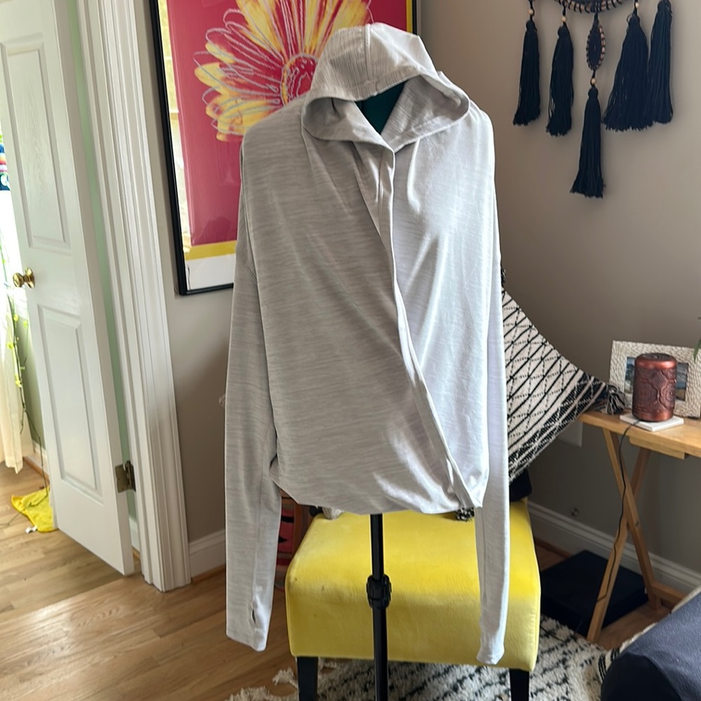 ZYIA Heather Grey open front drape YOGA hoodie size large